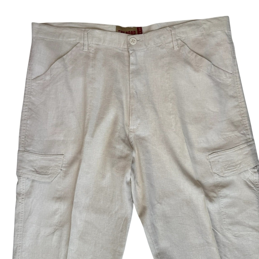 Mens Linen Cargo Slacks Pants 40x30 Cream Beach Vacation Resortwear Quiet Luxury - Picture 3 of 14
